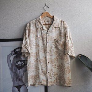 Island Republic Hawaiian Silk Shirt Men's Size XL Beige All Over Floral Print SS